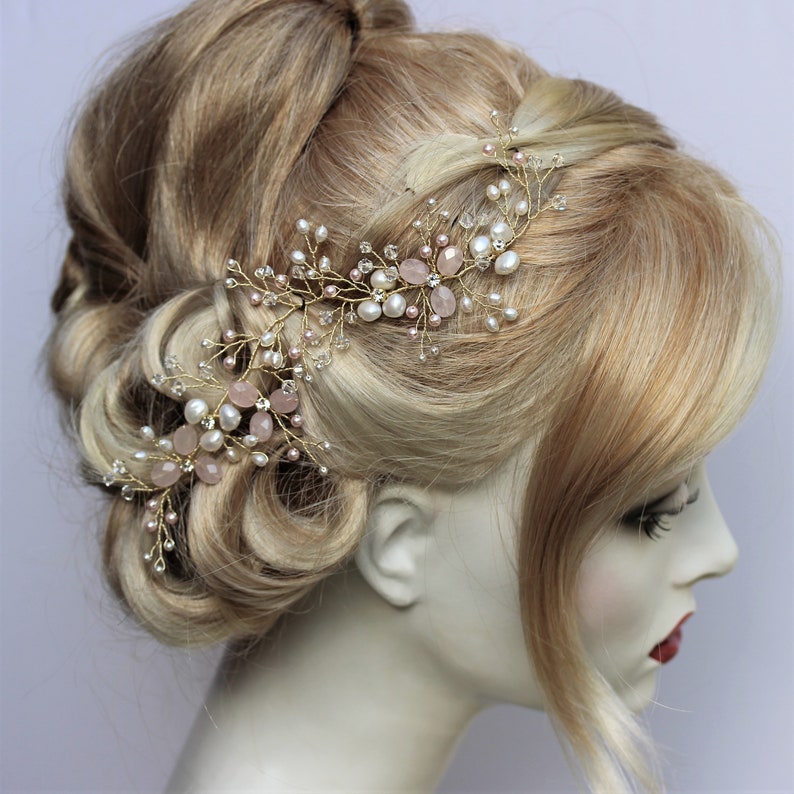 Blush Pink Bridal Hair Accessory Gold Silver or Rose Gold Etsy UK