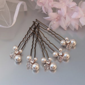 Pearl Hair Pins Classic Pearl Wedding Hair Pins for Bride or Bridesmaid, Bridal Hair Accessory or Evening Wear Prom Rose Gold Finish