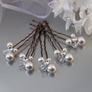 Pearl Hair Pins Classic Pearl Wedding Hair Pins for Bride or Bridesmaid, Bridal Hair Accessory or Evening Wear Prom Silver Finish