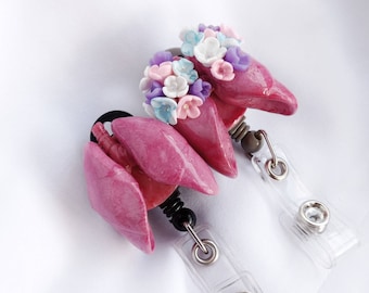 Floral lungs badge reel Blooming breathe human lungs specialist Respiratory Therapy id holder flowery Medical Doctor Nurse Anatomical gift
