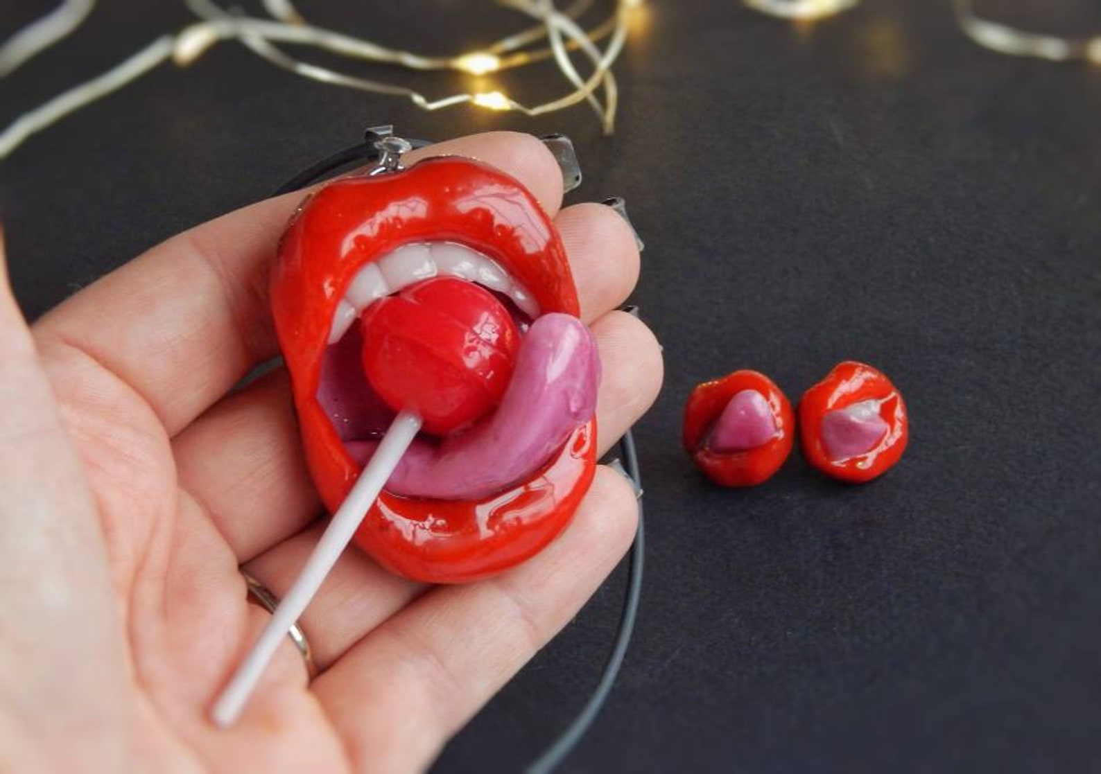 Set of Sexy Red Lips With Lollipop Necklace Lips Stud Earrings Etsy