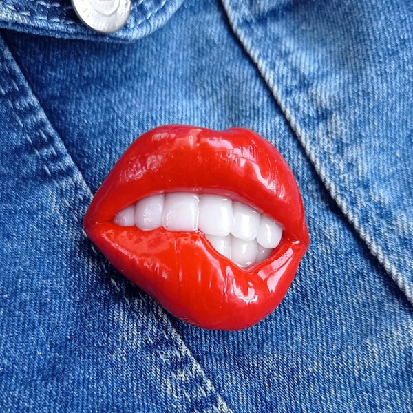 Red Lips pin Sexy brooch Valentine's gift jewelry Gift for a girlfriend Woman Myself Bridesmaid  Cosmetologist Dentist Nurse Beauty worker