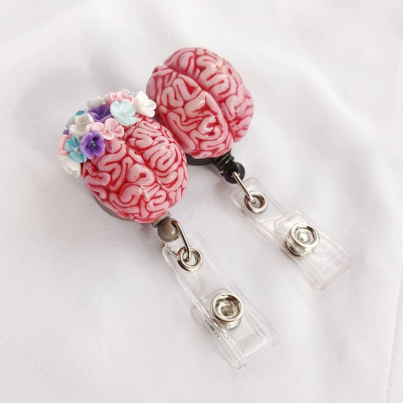 Floral Brain badge reel ID card holder Blooming 3d anatomical brain Therapist Psychology gift Neurologist ER Nurse Medic RN Retractable