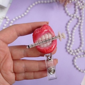 Lip with syringe badge reel Phlebotomist Valentine's gift for ER Nurse Doctor Graduation Medical assistant Aide badge reel ID card holder