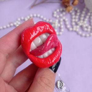 Red lip badge reel Valentine's ID card holder 3d Mouth Gift for Essential worker ER Nurse Doctor Cosmetologist Retractable Phlebotomist