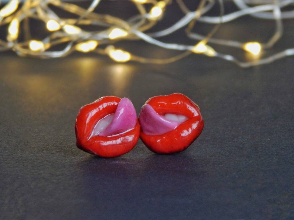 Set of Sexy red lips with lollipop necklace Lips stud earrings Etsy