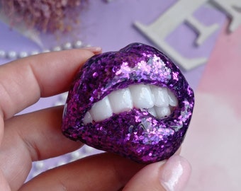 Violet Lip brooch Galaxy lip pin Mouth jewelry Gift for a girlfriend Woman Myself Goth Cosmetologist Dentist Nurse Beauty worker job