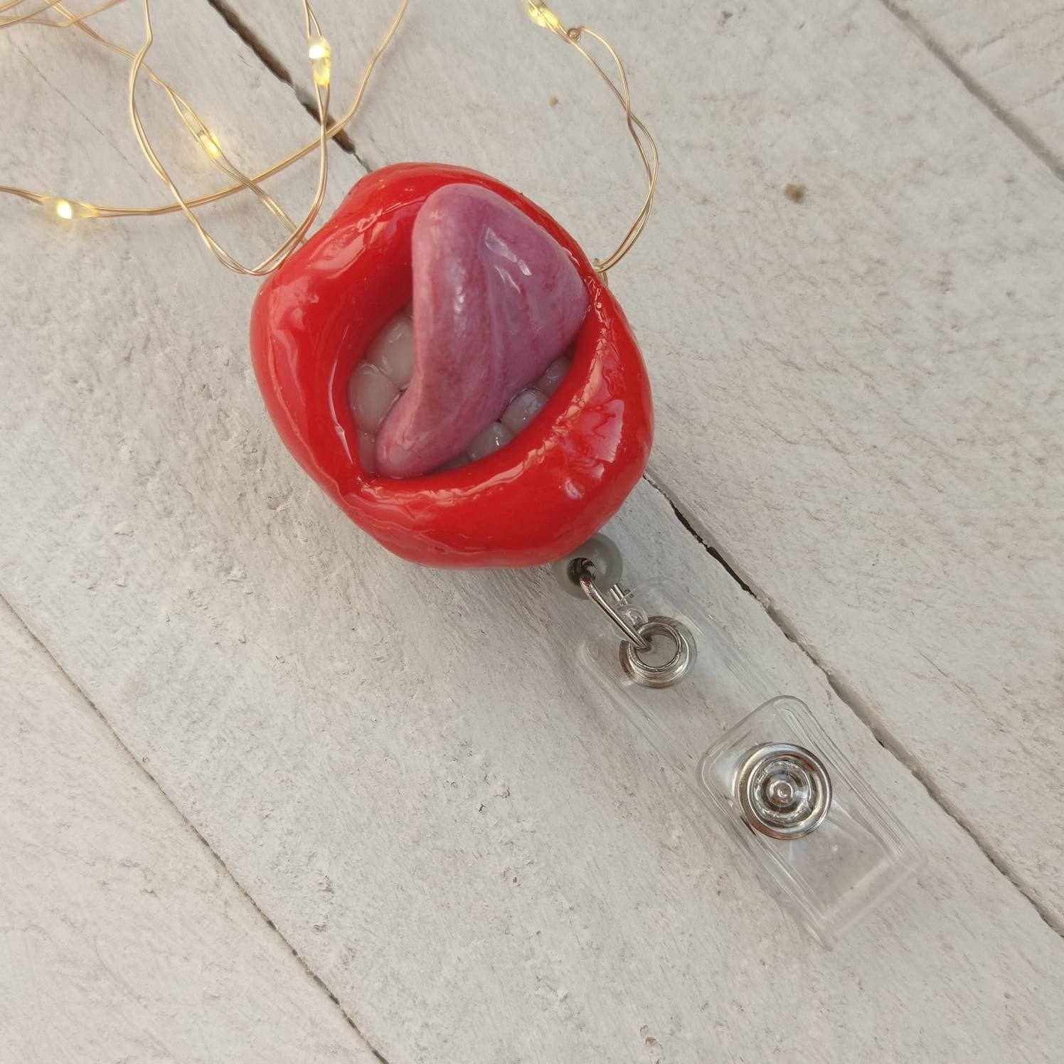 Red Lip Badge Reel Valentine's ID Card Holder 3d Mouth Etsy