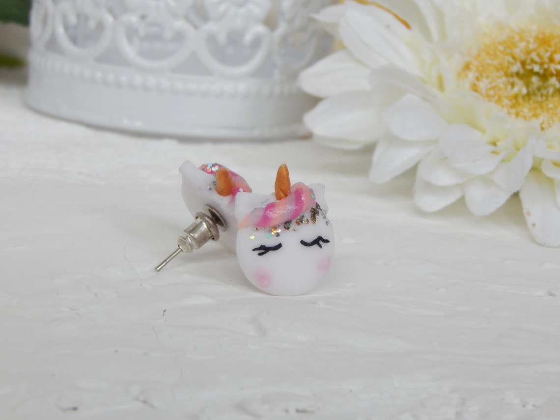 Cute unicorn stud earring Pastel Polymer clay Magical Unicorn Etsy