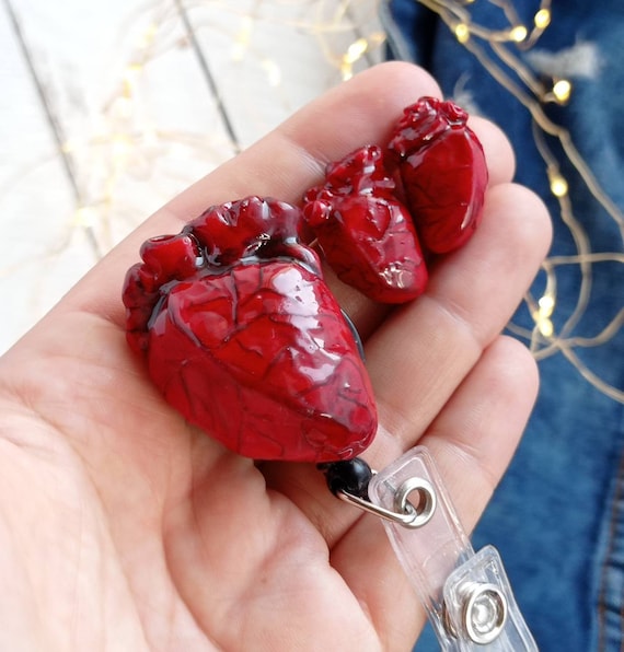 Floral Human Heart Badge Reel ID Holder Anatoical Medical Gift
