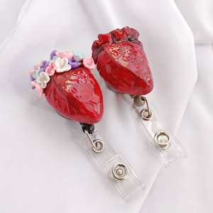 Floral human heart badge reel ID holder Anatoical Medical gift  Cardiologist ER Nurse Respiratory Therapy Biology RN Retractable badge reel