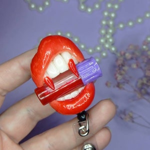 Lip with phlebotomy blood collection tube Phlebotomist badge reel Lab vein Christmas gift Vampire Fangs for Nurse Graduation Phlebotomist