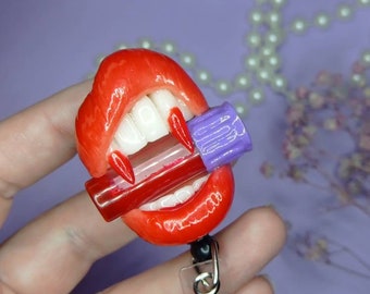 Lip with phlebotomy blood collection tube Phlebotomist badge reel Lab vein halloween gift Vampire Fangs for Nurse Graduation Phlebotomist