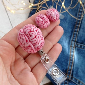 Brain badge reel ID card holder Human 3d brain Therapist gift Neurologist Psychology ER Nurse Medic Doctor RN Retractable reel Slide clip