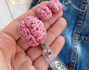 Brain badge reel ID card holder Human 3d brain Therapist gift Neurologist Psychology ER Nurse Medic Doctor RN Retractable reel Slide clip