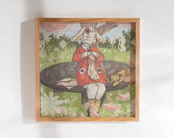 Illustrated Bunny Nursery Art Print, Unique Postcard for Children, Pastel Coloured Nursery Decoration, Rabbit Decor for School, Child Art