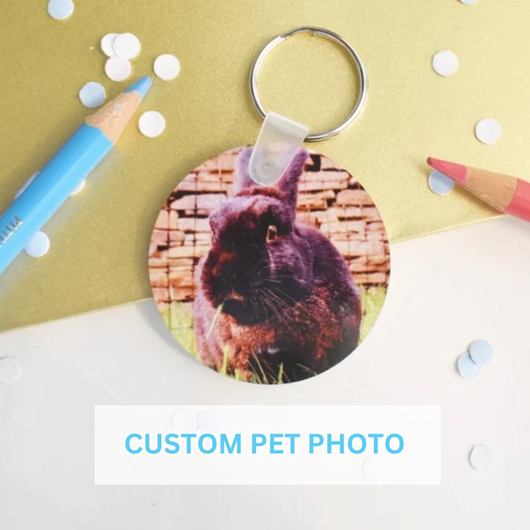 Custom Pet Photo Keyring, Add Your Own Photo to Keychain, Pet Memorial