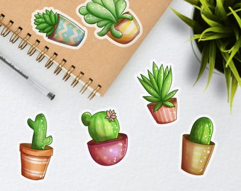 Cute Illustrated Succulent Stickers, Plant Themed gift, Cactus sticker set, present for teenager, gardener diary, Leaf Labels, Potted Plant
