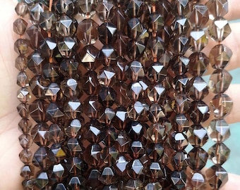 Natural Faceted Star Cut Smoky Quartz Nugget Diamond Beads,6mm 8mm 10mm 12mm Smoky Quartz beads,one strand 15",