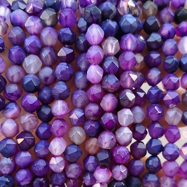 Natural Star Cut Faceted Purple Sardonyx Nugget Diamond Beads,6mm 8mm 10mm Purple Striped Agate Beads,one strand 15"