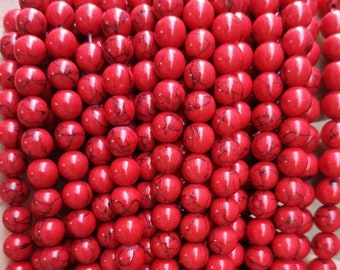 Red Turquoise Smooth Round Beads,4mm 6mm 8mm 10mm 12mm Turquoise Beads Wholesale Supply,one strand 15"