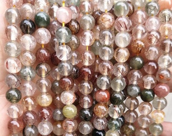 Natural Rutilated Quartz Smooth Round Beads,4mm 6mm 8mm 10mm 12mm Rutilated Quartz Beads Wholesale Supply,one strand 15"