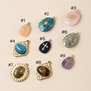 Natural Gemstone Pendants,Rose Quartz Tiger&#39;s eye Amethyst Aventurine Obsidian Necklace Pendants Supply，5 pendants
