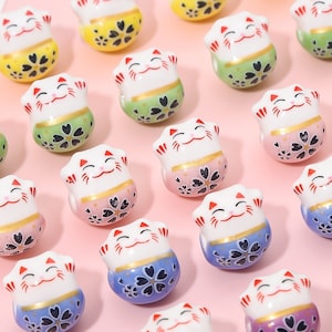 10 pcs fortune cat ceramic loose spacer beads, plutus cat ceramic beads accessories,ceramic plutus cat beads,beaded diy handmade materials