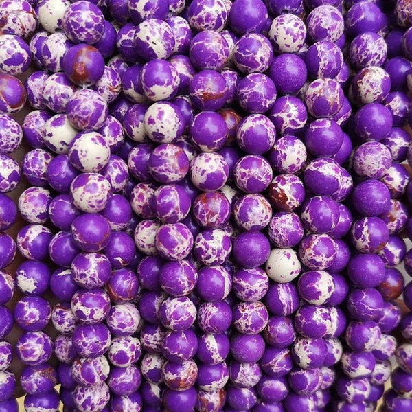 Natural New Purple Sea Sediment Imperial Jasper Smooth Round Beads,4mm-12mm Aqua Terra Jasper Beads,Impression Jasper Beads,one strand 15"