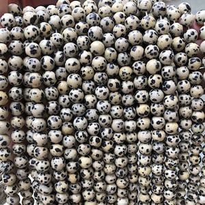Perles rondes lisses de jaspe dalmate naturel, 4mm 6mm 8mm 10mm 12mm 14mm Perles de jaspe dalmates Fourniture en gros, un brin 15 »