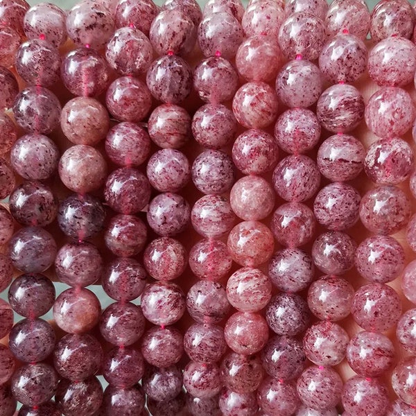 Natuurlijke Aardbei Crystal Quartz Gladde en Ronde Kralen, 4mm 6mm 8mm 10mm 12mm Strawberry Quartz Kralen Groothandel Levering, een streng 15",