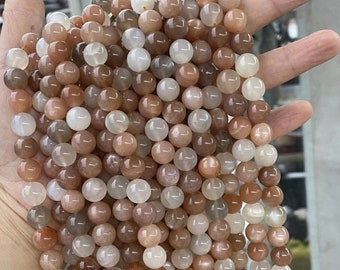 Natural  Mixcolor Moonstone Round Beads,Natural Moonstone Beads,6mm 8mm 10mm 12mm Natural Smooth and Round Beads,one strand 15",Moonstone