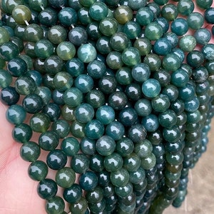 Natural AAAAA Moss Agate Round Beads,4mm 6mm 8mm 10mm 12mm Moss Agate Loose Beads Wholesale Supply,one strand 15"