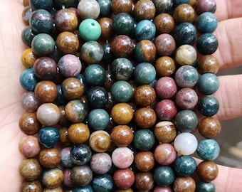 Natural Ocean Jasper Round Beads,Ocean Jasper Beads,4mm 6mm 8mm 10mm 12mm Natural Smooth beads,one strand 15",Gemstone Beads,Ocean beads