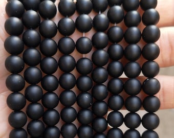 Natürliche Matte Schwarze Onyx Glatte Runde Perlen,4mm 6mm 8mm 10mm 12mm 14mm 16mm Schwarze Achat Perlen,ein Strang 15",Edelstein Perlen Bulk Supply