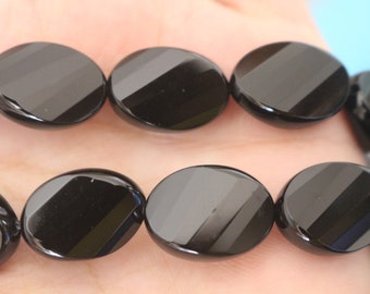 Natural Black agate  cut corner twist oval Beads, faceted black onyx Beads,S Shape Oval black agate beads