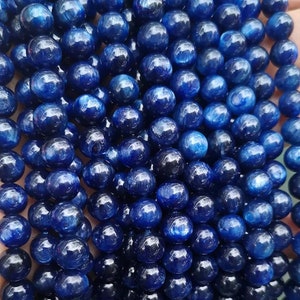 Cuentas redondas de piedra preciosa de cianita natural, cuentas de cianita natural, 6 mm 8 mm 10 mm 12 mm 14 mm 16 mm cuentas naturales, cuentas de cianita azul