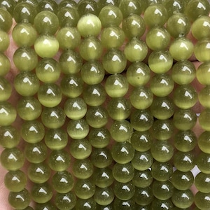 Olive Green Cat eye Gemstone Smooth Round Beads,4mm 6mm 8mm 10mm 12mm Cat&#39;s eye beads wholesale Supply,one strand 15&quot;