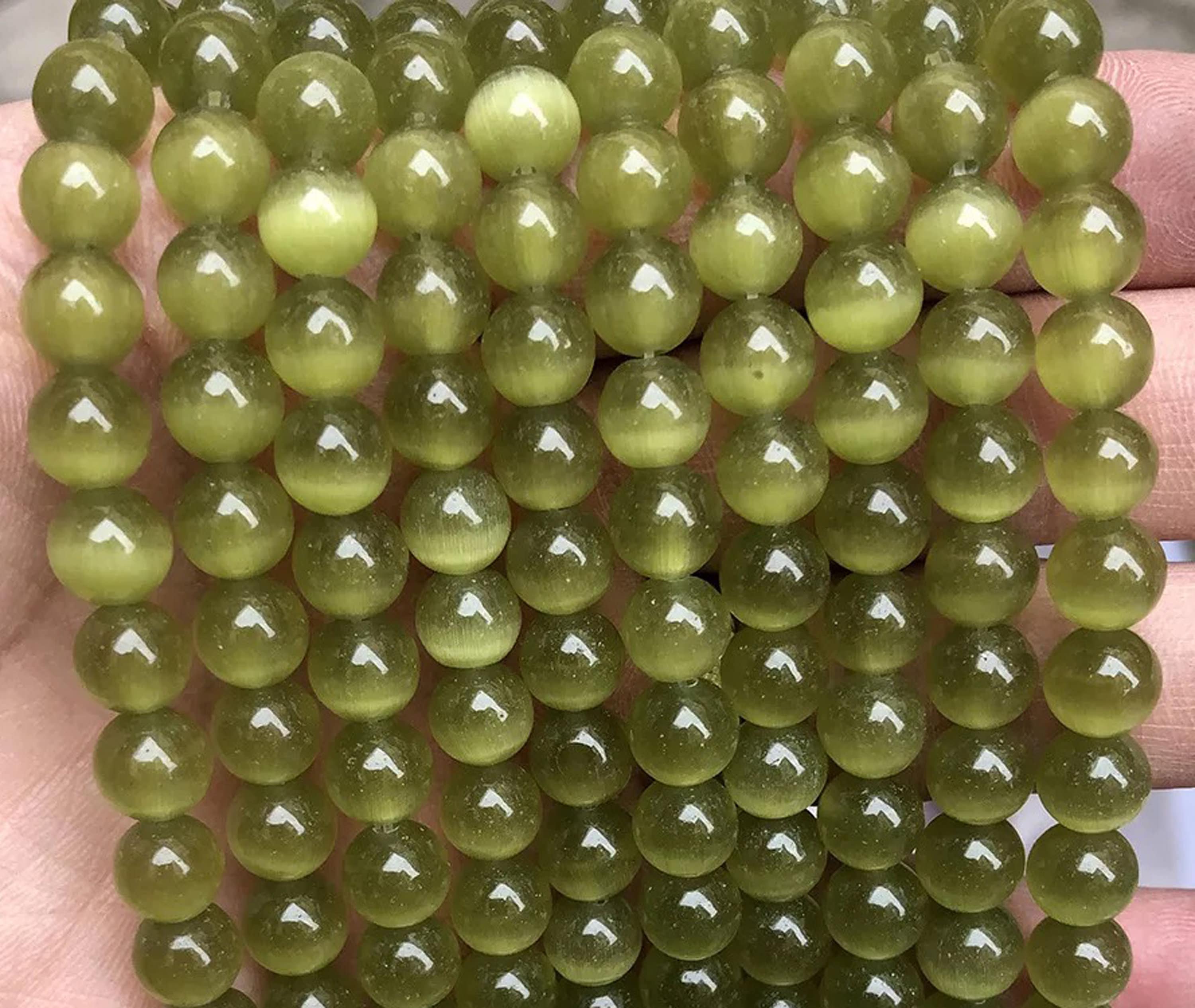 Olive Green Cat eye Gemstone Smooth Round Beads4mm 6mm 8mm Etsy
