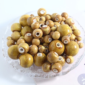 10 pcs  6mm-18mm yellow ceramic round loose beads,diy ceramic spacer beads. Big hole size ceramic beads