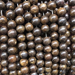 Perlas redondas de bronzita natural, 4 mm 6 mm 8 mm 10 mm 12 mm Perlas de bronzita Suministro al por mayor, una hebra 15&quot;, cuentas de piedras preciosas