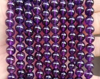 Natural AAAAA Amethyst Smooth Round Beads,6mm 8mm 10mm 12mm Amethyst Quartz beads,one strand 15"