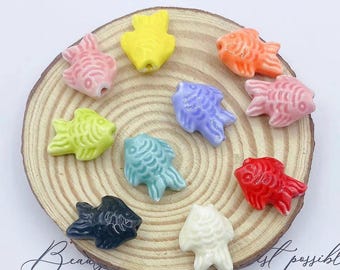 10 peças 19×14 mm contas soltas de cerâmica em forma de peixe, contas espaçadoras de cerâmica faça você mesmo para peixes. contas de cerâmica, acessórios de joias artesanais faça você mesmo