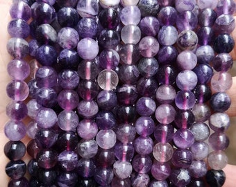 Perles rondes de fluorite pourpre vraies naturelles, 4mm 6mm 8mm 10mm 12mm perles de fluorite pourpre en gros approvisionnement, un brin 15 »