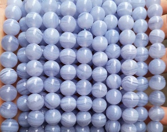 Naturalne AAAAA niebieskie agaty koronkowe gładkie okrągłe koraliki, 4 mm 6 mm 8 mm 10 mm 12 mm niebieskie koraliki agatowe koronkowe hurtowa dostawa, jedno pasmo 15"