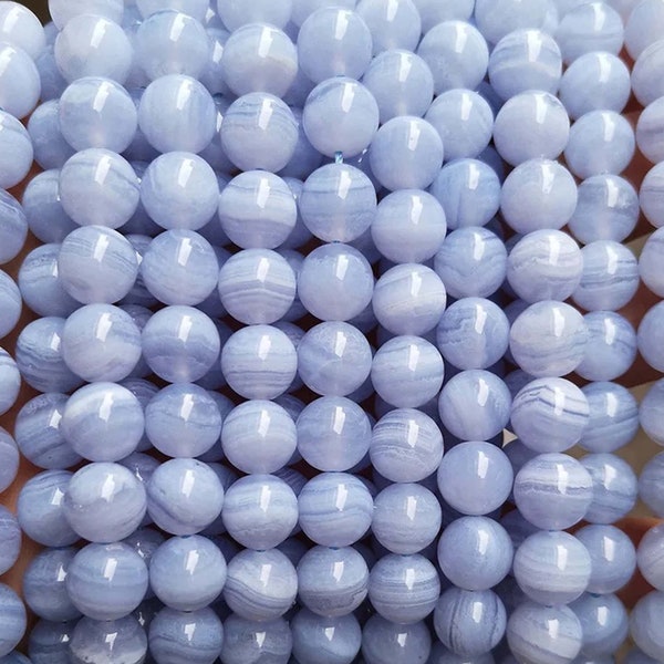 Natural AAAAA Blue Lace Agate Smooth Round Beads,4mm 6mm 8mm 10mm 12mm Blue Lace Agate Beads Wholesale Supply,one strand 15"