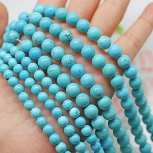 Natural Blue Turquoise Smooth Round Beads,4mm 6mm 8mm 10mm 12mm Turquoise Beads Wholesale Supply,one strand 15&quot;