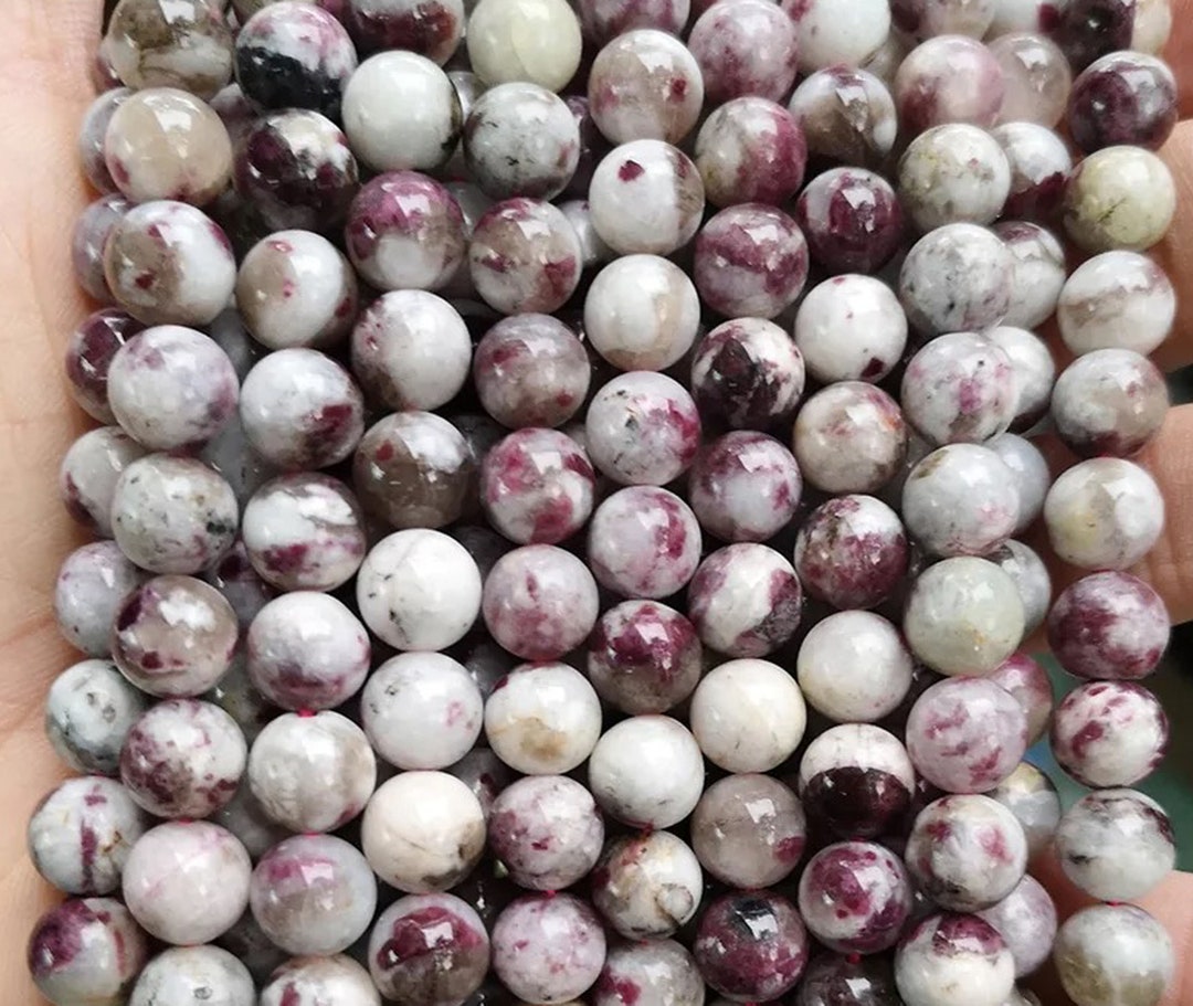 Natural Plum Blossom Tourmaline Smooth Round Beads,4mm 6mm 8mm 10mm