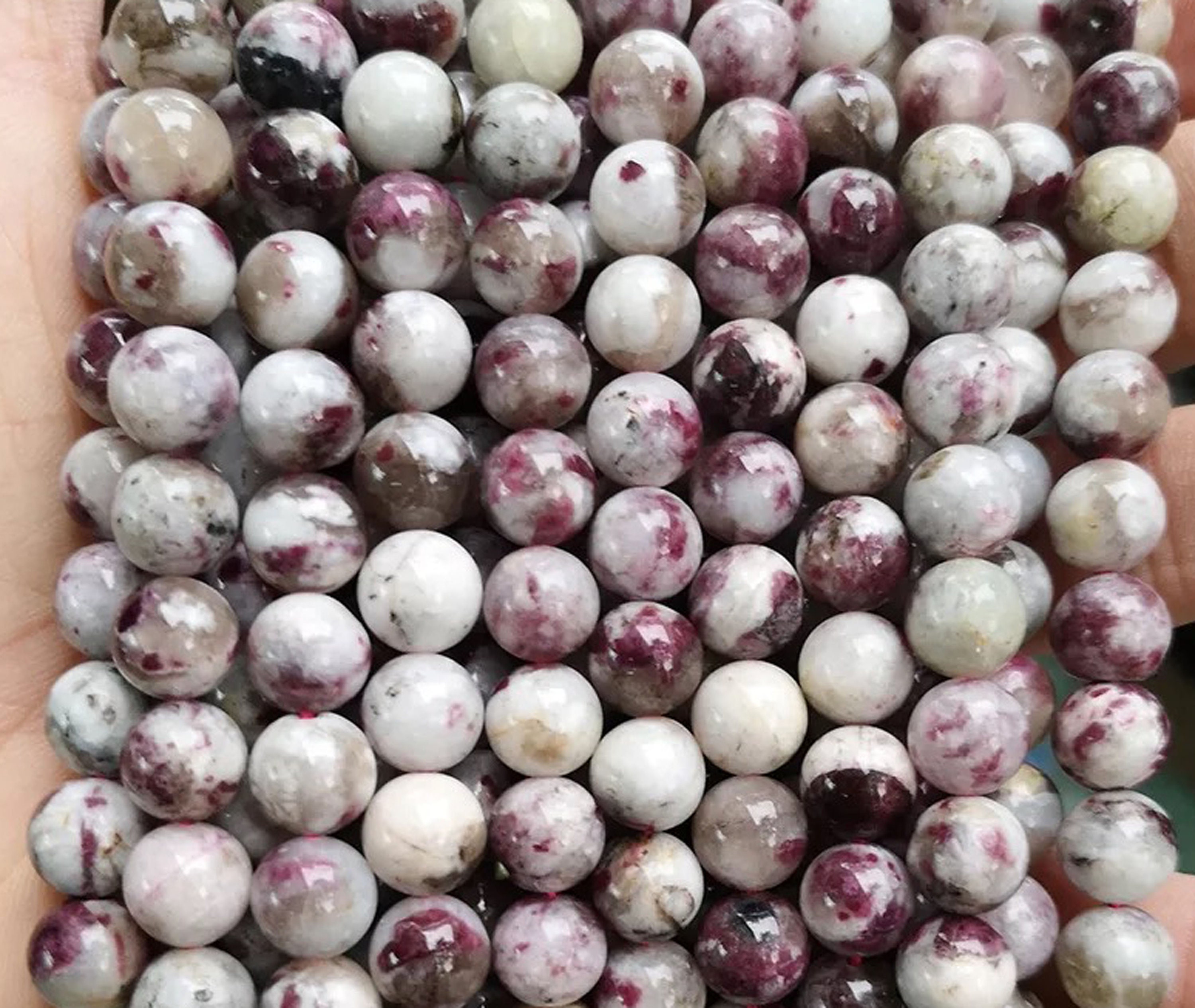 Natural Plum Blossom Tourmaline Smooth Round Beads4mm 6mm 8mm Etsy Canada