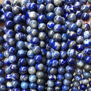 Perlas redondas de lapislázuli natural, 4 mm 6 mm 8 mm 10 mm 12 mm Lapislázuli Perlas sueltas Suministro al por mayor, una hebra 15 "